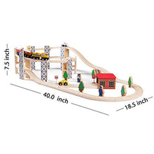 Load image into Gallery viewer, SainSmart Jr. Wooden Train Set Toy with Rail High Level Part, 50 PCS Flyover Overpass Wooden Train Playset with 5 Magnetic Train Cars for Toddlers
