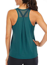Load image into Gallery viewer, ICTIVE Workout Tops for Women Loose fit Racerback Tank Tops for Women Mesh Backless Muscle Tank Running Tank Tops Workout Tank Tops for Women Yoga Tops Athletic Exercise Gym Tops Dark Green XL
