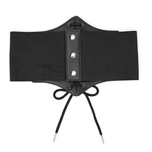 Load image into Gallery viewer, Black Corset Waist Belt for Women, Wide Elastic Tie Waspie Belt for Dresses 4.7inch
