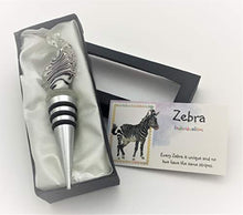 Load image into Gallery viewer, Smiling Wisdom - Zebra Black &amp; White Handmade Glass Wine Bottle Stopper - Zebra Totem Animal Themed Set - For Him Her Man Woman Friend - Individualism - Unique Gift - Limited Edition
