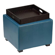 Load image into Gallery viewer, Cortesi Home Mavi Storage Tray Ottoman in Bonded Leather 17.5" Deep Turquoise Blue
