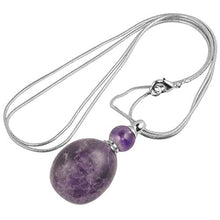 Load image into Gallery viewer, TUMBEELLUWA Essential Oil Diffuser Aromatherapy Stone Pendant Necklace for Unisex ,Healing Crystal Gemstone Necklace Ellipse Pendant for Women and Men, Amethyst Stone.
