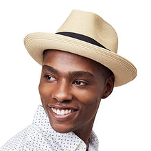 Load image into Gallery viewer, Pineapple&amp;Star Genoa Fedora Bucket Sun Straw Beach Hat Fine Braid UPF50+ Unisex (Small, Beige_BowBK)
