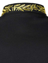Load image into Gallery viewer, ZEROYAA Men's Luxury Gold Embroidery Design Slim Fit Long Sleeve Button Up Dress Shirts ZHCL44-Black Small

