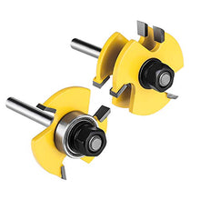 Load image into Gallery viewer, KOWOOD Tongue and Groove Set of 2 Pieces 1/4 Inch Shank Router Bit 3 Teeth Adjustable T Shape Wood Milling Cutter
