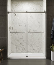 Load image into Gallery viewer, KOHLER Levity® Sliding Shower Door, 74-in H X 56-5/8 -59-5/8-in W, with 1/4-in Thick Crystal Clear Glass with towel bars, Matte Nickel
