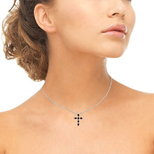 Load image into Gallery viewer, Sterling Silver Synthetic Ruby Oval-Cut Cross Pendant Necklace with White Topaz Accents
