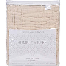 Load image into Gallery viewer, Humble Bebe Prefold Cloth Diapers - 12 Pack - Unbleached Premium Cotton, 4x8x4, Pre-Washed, Fits Newborn Babies to Toddlers (10-30 lbs), Multi-Use
