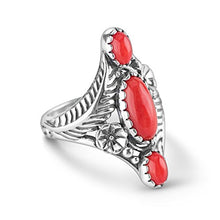 Load image into Gallery viewer, American West Sterling Silver Red Coral Floral Elongated Ring,  size  7
