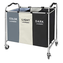 Load image into Gallery viewer, 240L Laundry Hamper, Large Blanket Storage Basket Sorter 3 Section Bag Organizer for Dirty Clothes - Toys - Towel,16 X 30 X 35 inch Heavy Duty Laundry Cart Baskets with Wheels in Laundry Room Organization
