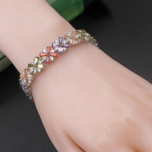 Load image into Gallery viewer, Hermosa Fashion Jewelry Tennis Bracelet Garnet Emerald Amethyst Morganite Peridot White Topaz Plated Silver Bracelets 7 inch (Multi Gemstone)
