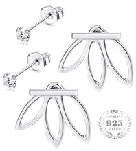 Load image into Gallery viewer, Milacolato 925 Sterling Silver Ear Jacket Stud Lotus Flower Cubic Zirconia Earrings for Women Small Simple Chic Earrings Set
