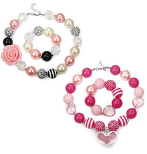 Load image into Gallery viewer, FINREZIO 2 Pairs Cute Chunky Bubblegum Necklace and Bracelet Set for Girls
