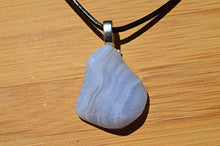 Load image into Gallery viewer, Pretty Blue Lace Agate Stone on a Leather Cord Necklace
