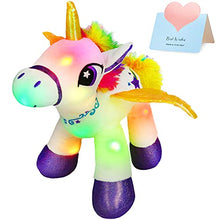 Load image into Gallery viewer, Houwsbaby Light Up Stuffed Unicorn Glow at Night Soft Horse LED Plush Toy Glitter Gift for Kids Boys Girls Companion Pet Holiday Birthday, 14'' (White)
