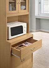 Load image into Gallery viewer, Hodedah Long Standing Kitchen Cabinet with Top &amp; Bottom Enclosed Cabinet Space, One Drawer, Large Open Space for Microwave, Beech
