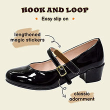 Load image into Gallery viewer, WIKENCY Girls Dress Shoes Mary Jane Shoes for Girls Princess Wedding Party Flower Girl School Shoes Low Heel Flats for Little/Big Kids Black 4 US Big Kid
