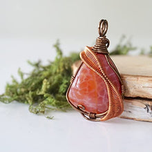 Load image into Gallery viewer, Designs by Nature Gems Handmade Men’s Fire Red Agate Necklace 24 Inch Chain Antique Bronze, January &amp; September Birthstone
