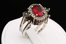Load image into Gallery viewer, Turkish Handmade Jewelry Reversible Oval Cut Ruby Emerald Jade Topaz 925 Sterling Silver Ladie's Ring All Size
