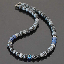 Load image into Gallery viewer, Handmade Evil Eye Protection Amulet Choker Necklace for Men Natural Gemstone with Lapis Lazuli and Snowflake Obsidian
