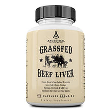 Load image into Gallery viewer, Ancestral Supplements Grass Fed Beef Liver Capsules, Supports Energy Production, Detoxification, Digestion, Immunity and Full Body Wellness, Non-GMO, Freeze Dried Liver Health Supplement, 180 Capsules
