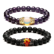 Load image into Gallery viewer, Jovivi 2pcs Couple Bracelets for Men Women 8mm Amethyst Lava Rock Healing Energy Beads Stretch Crown King Charm Bracelet Adjustable
