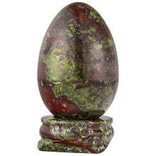 Load image into Gallery viewer, mookaitedecor Bundle - 2 Items: Dragon Blood Jasper Crystal Egg with Stone Stand &amp; Natural Agate Slice Art Print Polar Bear Table Display with Wooden Stand for Home Decor
