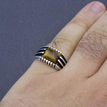 Load image into Gallery viewer, Natural Tiger Eye Stone Solid 925 Sterling Silver Ring for Men (7.5)
