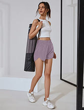 Load image into Gallery viewer, BMJL Women's Running Shorts Elastic High Waisted Shorts Pocket Sporty Workout Shorts Quick Dry Athletic Shorts Pants(L,Purple)
