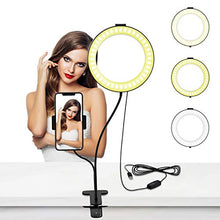Load image into Gallery viewer, Selvim 6 inch Selfie Ring Light with Cellphone Holder Stand- Ring Light Stand for Live Stream ＆ Makeup, 64 LED Bulbs 3 Light Modes 10-Level Brightness 360° Rotating for iPhone Android Cell Phone
