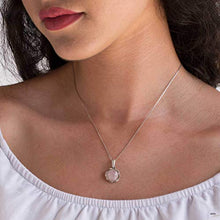 Load image into Gallery viewer, 925 Sterling Silver Rose Quartz Necklace - Dainty 12mm Round Shiny Light Pink Rose Quartz, Real Natural Gemstone Pendant, Delicate Ornamented Handmade Vintage Statement Jewelry for Classy Women

