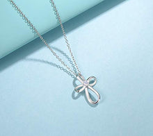Load image into Gallery viewer, FANCIME White Gold Plated 925 Sterling Silver 0.13ct Moonstone June Birthstone Open Loop Celtic Cross Crucifix Infinity Pendant Necklace For Women Girls, 16" + 2" Extender
