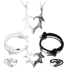 Load image into Gallery viewer, THUNARAZ Dragon Wing Matching Necklaces Bracelets for Couples Love Pendant Couple Necklace Angel Devil Wings Rings Couple Family Friendship Jewelry Gift Set
