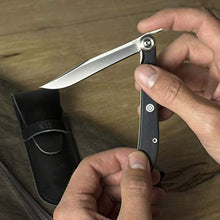 Load image into Gallery viewer, KAI Personal Steak / Gentleman's Knife, Manual Folding Japanese Pocketknife with Leather Sheath, 3.25 Inch Blade, Silver, Black Handle, KAS5702
