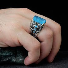 Load image into Gallery viewer, Ephesus Jewelry Handmade Sterling Silver Classy Men's Ring with Tourmaline and Turquoise Gemstones
