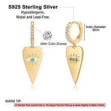 Load image into Gallery viewer, Heart Evil Eye Huggie Hoop Earrings, 925 Sterling Silver Post 14K Gold Plated Dainty Evil Eye Dangle Hoop Huggie Stud Earrings for Women
