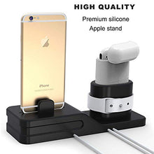 Load image into Gallery viewer, Compatible iPhone Apple Watch AirPods Phone Watch Charging Stand 3 in 1 Silicone Holder for iPhone Xs Max/XS/XR/X/8/8 Plus/7/7 Plus/6s/6s Plus Charger Dock iWatch Series 3/2/1 AirPods - Black
