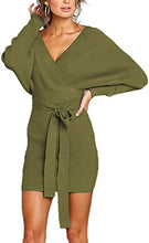 Load image into Gallery viewer, Ohvera Women's Sexy Wrap Batwing Long Sleeve Backless Knit Sweater Midi Dress with Belt ArmyGreen Small
