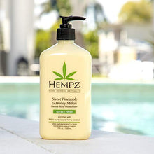 Load image into Gallery viewer, Hempz Sweet Pineapple &amp; Honey Melon Moisturizing Skin Lotion, Natural Hemp Seed Herbal Body Moisturizer with Jojoba, Natural Extracts, Vitamin A and E, 17 oz, 2 Pack Bundle
