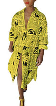 Load image into Gallery viewer, Antique Style Women's Summer Autumn Casual Oversized Deep V-Neck Long Sleeve Newspaper Printed Loose Button Down Basic Polo Shirts Irregular Party Club Dress Yellow L
