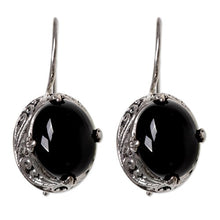 Load image into Gallery viewer, NOVICA Handmade Onyx Drop Earrings .925 Sterling Silver Black Indonesia Birthstone [1 in L x 0.4 in W] 'Angelic Aura'
