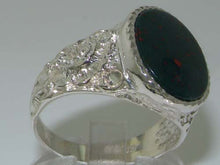 Load image into Gallery viewer, Gents Solid 925 Sterling Silver Natural Bloodstone Mens Mans Signet Ring - Size 12 - Sizes 6 to 13 Available
