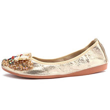 Load image into Gallery viewer, Stylein Womens Foldable Rhinestone Flats Ballet Bling Slip On Loafers Gold
