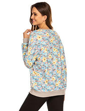 Load image into Gallery viewer, FINEJO Women's Long Sleeve Top Casual Floral Print Pullover Tops L
