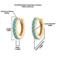 Load image into Gallery viewer, Natural Turquoise Earrings, Huggie Earrings, 14k Solid Gold 10MM Turquoise Huggie Hoop Earrings Micro Pave, December Birthstone, Evil Eye Stone, Protection Stone, Perfect For Everyday Use Gift For Her
