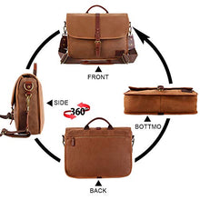 Load image into Gallery viewer, Messenger Bag for Men 16 Inch Waterproof Vintage Genuine Leather Mens Briefcase Shoulder Bag with 9 Storage Pockets, Waxed Canvas Leather Computer Laptop Bag Business Satchel Brown
