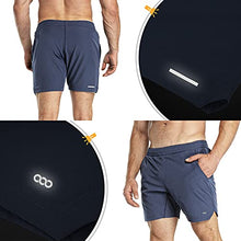 Load image into Gallery viewer, 33,000ft Men's 2 in 1 Workout Running Shorts Quick Dry Stretch 7 Inch Gym Training Sports Shorts with Pockets and Towel Loop Dark Blue
