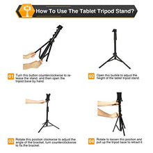 Load image into Gallery viewer, Tripod Stand for iPad, MECO Tablet Tripod Stand Height Adjustable 360 Rotating Tablet Stand Foldable Phone Tripod Stand for All 4.7"-12.9" Phone or Tablet, Camera and Ring Light, Carrying Bag as Gifts

