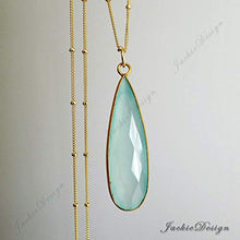 Load image into Gallery viewer, Aqua Chalcedony Tear Drop Pendant Gold Filled Chain 24 inch Necklace Z50

