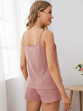 Load image into Gallery viewer, Romwe Women's Maternity Pajama Set Waffle Cami Top and Shorts Set Maternity Loungewear Sets Pink M
